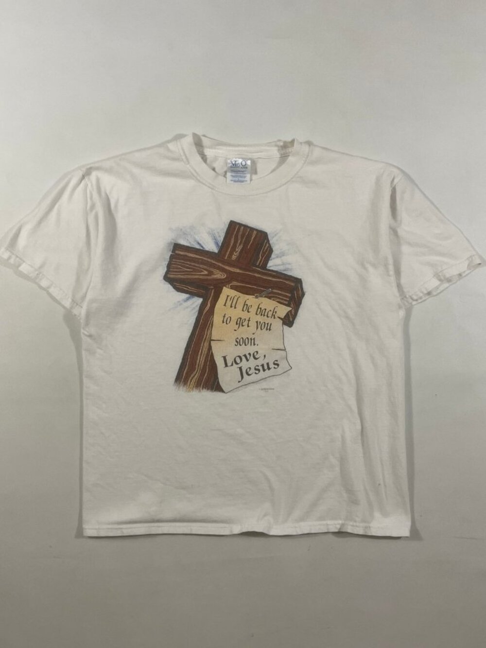 Vintage Y2K M&O Knits "I'll Be Back Love Jesus" Cross Graphic Tee L